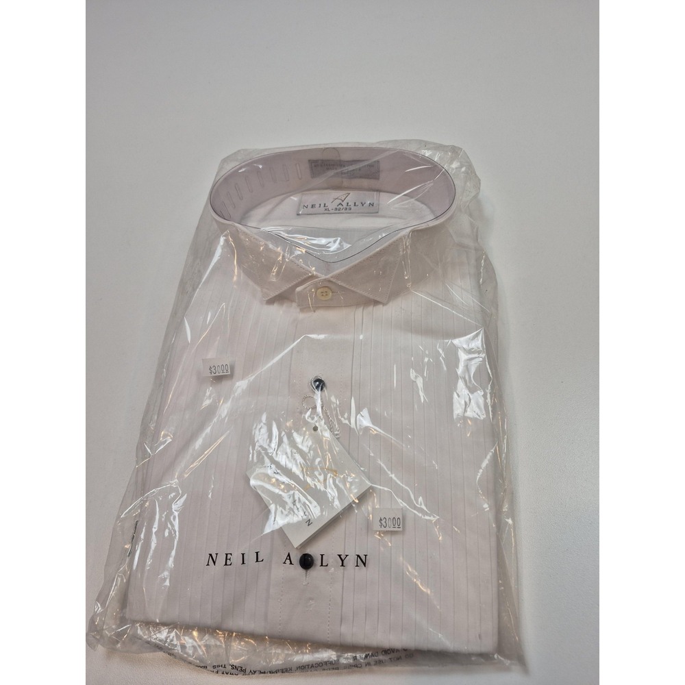 Neil Allyn Dress Shirt Mens XL 32/33 White Pleated French Cuff Tuxedo Formal